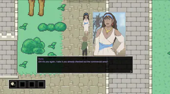 A Conquista gameplay showing the player exploring Óbidos during a dialogue encounter