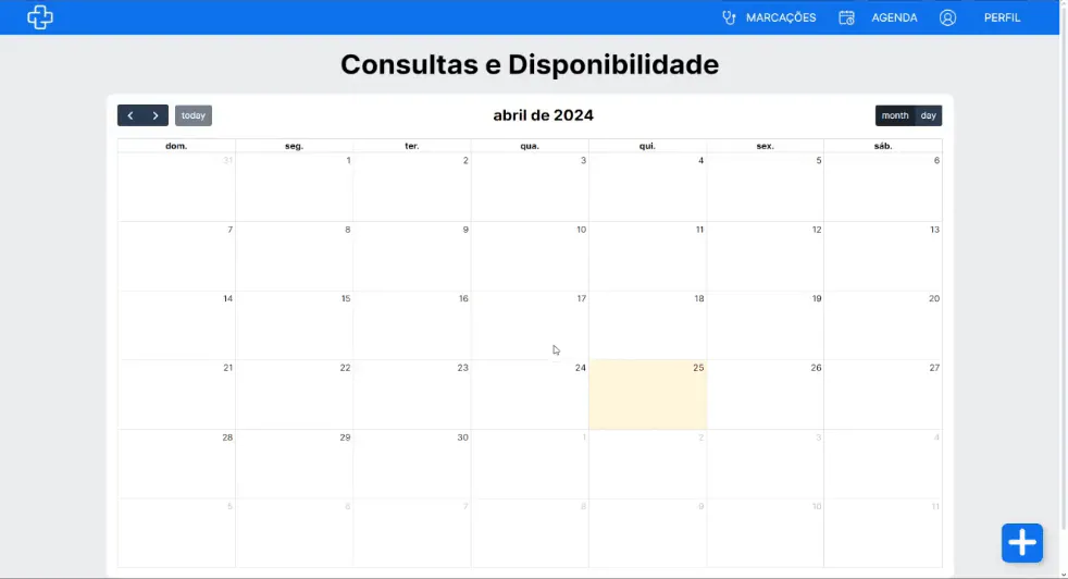 LusoHealth professional agenda showing a monthly availability calendar with fictional demonstration data
